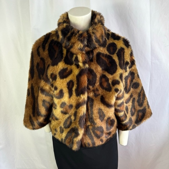 LAUNDRY BY SHELLI SEGAL FAUX FUR BOLERO JACKET ANIMAL PRINT BROWN  COAT ONE SIZE - Picture 5 of 14